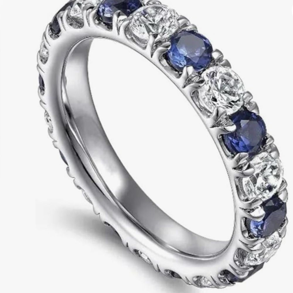 🔹 NEW Elegant Silver and CZ Blue Eternity Ring 🔹